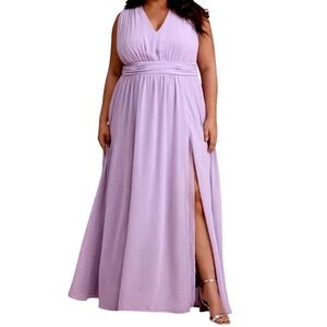 NWT Lulus Heavenly Hues Lavender Purple Maxi Dress 1X Chiffon V-Neck Gown Plus